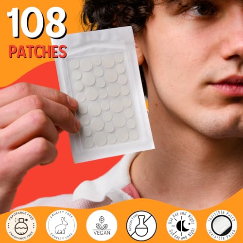 Erase Pimple Patches for Face - Fast-Acting Acne Patches with Hydrocolloid Patch Technology, 108 Patches: Parches Para Acne Invisible Design, Secure Adhesion for Proactive Acne Treatment for Face