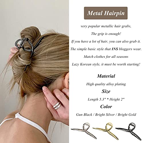 Big Metal Butterfly Hair Clips Set - 5.1 Inch Large Hair Accessories for Thick, Long Hair, 3 Colors - Variation of MetalHairClips3