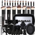 HGHDBT 57pcs Black Makeup Brush Set with Case - Professional Synthetic Face & Eye Brushes