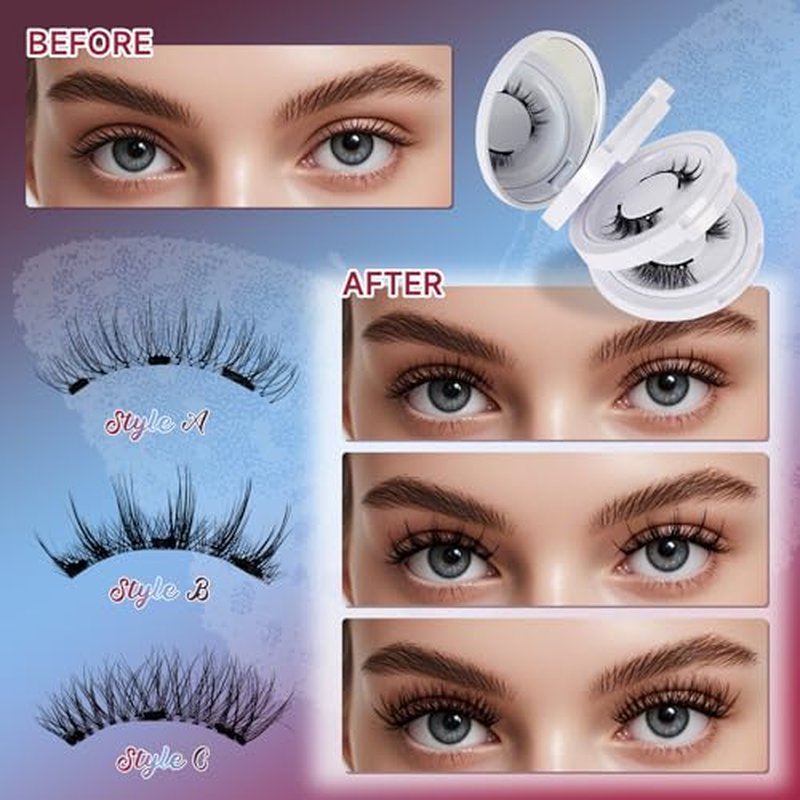 Mayhug Magnetic Eyelashes 3 Pairs, Reusable Magnetic Lashes with Applicator No Glue Needed Lash Clusters Kit Natural Look, Easy to Wear and Remove (3 Pairs-Kit 2)