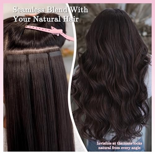Tape in Hair Extensions 14 Inch Brown Highlighted P4/27 - Natural Human Hair, Seamless & Easy to Install