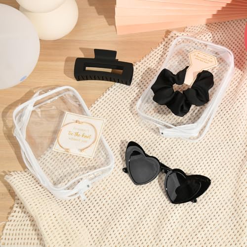 Bridesmaid Proposal Gift Set with Clear Makeup Bag, Scrunchies & Accessories - Black, 6 Sets