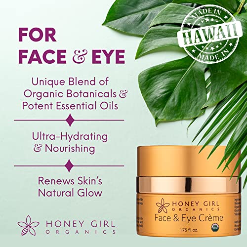 Honey Girl Organics Face & Eye Cr?me, USDA Certified Organic Facial Moisturizer & Under Eye Cream for Wrinkles, Dark Circles and Puffiness w/Hydrating Honey, Beeswax, Essential Oils & EVOO. 1.75oz