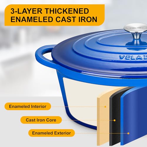 Velaze 7.5 Qt Blue Enamel Cast Iron Dutch Oven with Lid - Oval
