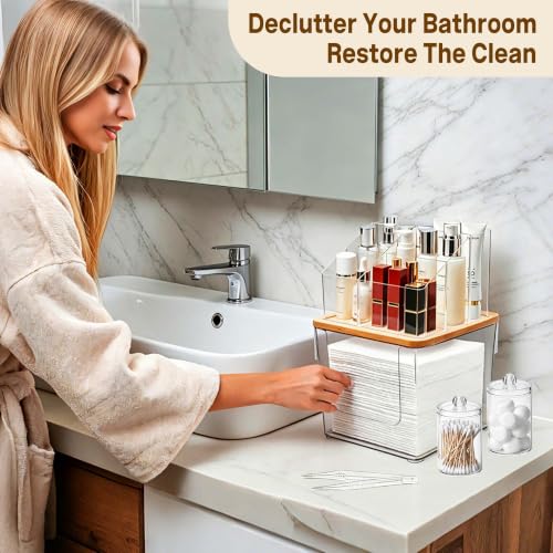 2-in-1 Facial Towel Holder and Cosmetic Organizer with Jars and Compartments