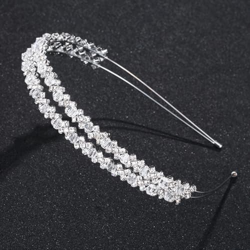 Double Layer Silver Hair Hoop Rhinestone Headband for Bridal Weddings