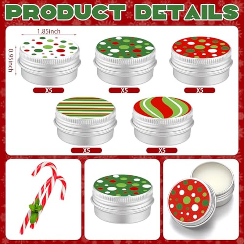 25 Pcs Christmas Lip Balm Gifts Bulk Elf Peppermint Candy Flavor Lip Balms Tins Employee Appreciation Thank You Gifts Christmas Stocking Stuffers for Women Men Coworkers Teachers(Chic Style)