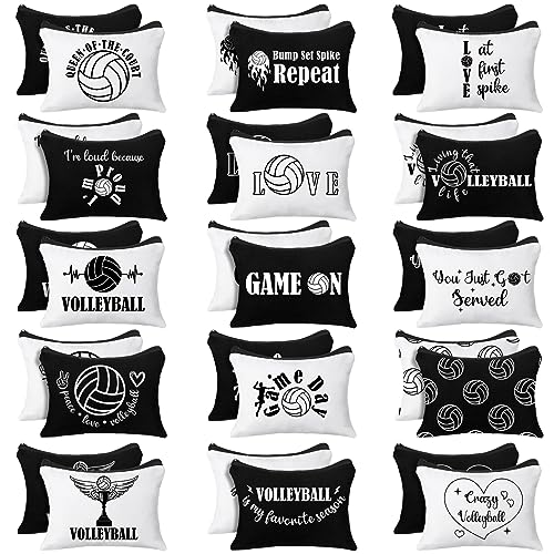 Volleyball Cosmetic Bag Set - 30 Pcs Black & White Team Gift