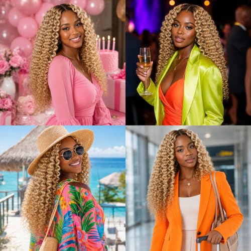 P27/613 Blonde Deep Wave Hair Bundles - Human Hair 12 14 16 Inch Variation #P27/613 - Blonde -D