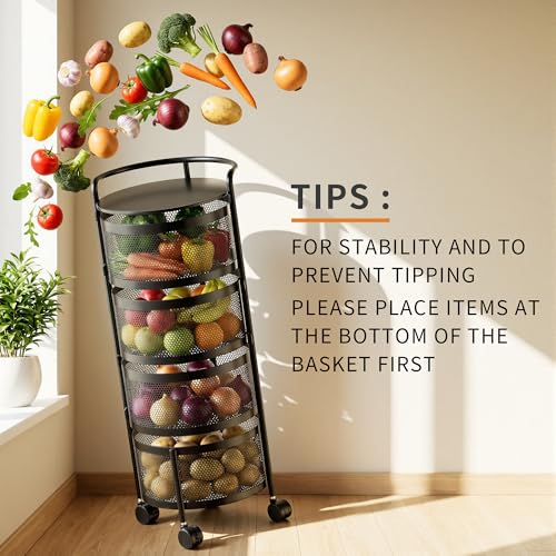 4-Tier Rotating Kitchen Storage Rack - No Assembly Metal Basket Organizer, Black