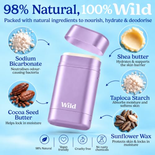 Wild Aluminum Free Natural Deodorant Starter Kit - Refillable Case & 3 Scents - Women's Fresh Variety
