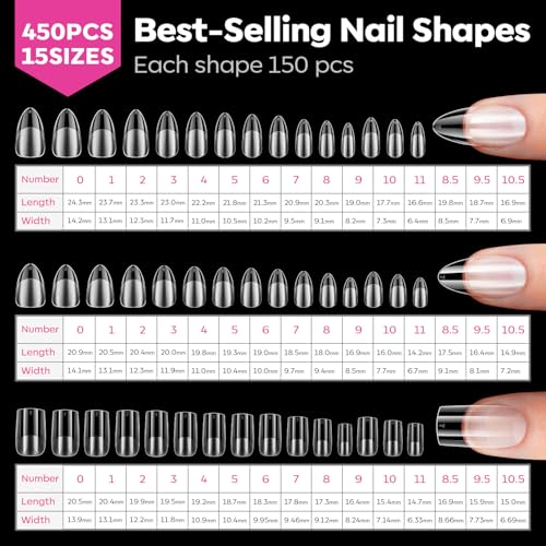 Modelones Nail Tips Set - Multi-Shape Gel Tips with 450 Pieces for Manicure