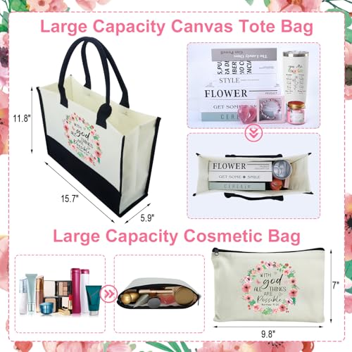 Christian Gifts for Women Faith Inspirational Religious Gifts Baskets for Mother Friends Grandma Encourage Bible Baptism Set with Canvas Tote Bag Socks Tumbler