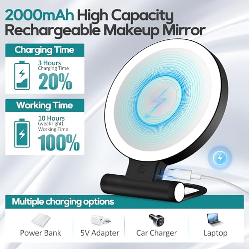 Black Magnifying Makeup Mirror with Light 30X Double-Sided Foldable Travel Mirror