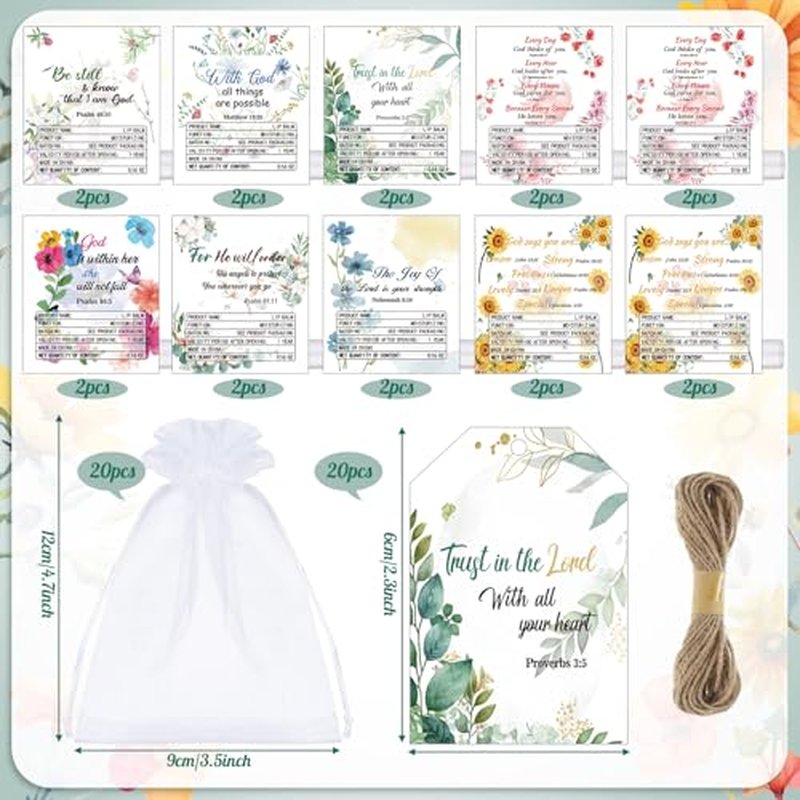 20 Set Christian Religious Gift Bulk for Women Mom Christian Lip Balm Bulk Church Party Favor Bible Verse Lip Balm with Scripture Inspirational Gift for Mother's Day Coworker Staff Employee
