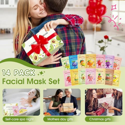 Kids Fruit Collagen Face Masks Set - 56 Pack with Cartoon Fruit Design for Teens & Girls - Skincare & Moisturizing
