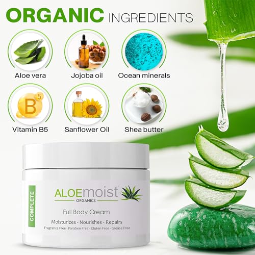 8 oz Organic Aloe Vera Face & Body Moisturizer with Vitamin E, C, Retinol & Shea Butter – Anti-Aging Hydrating Cream for Sensitive Skin