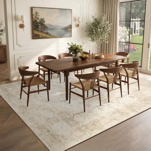Large 9x12 Beige Vintage Boho Area Rug Washable Living Room Carpet