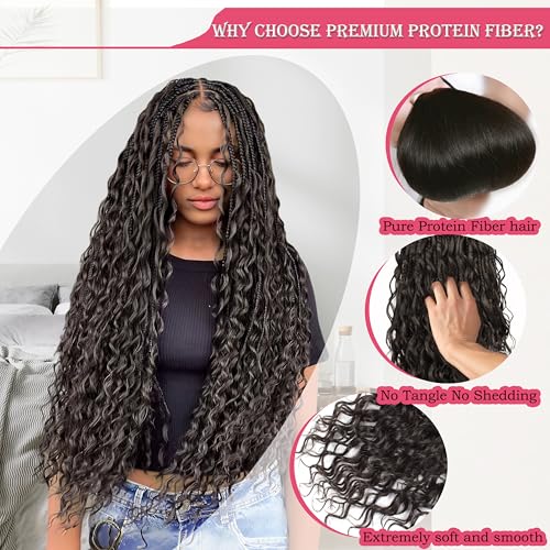 18 Inch Protein Fiber Goddess Box Braids - 4# Pack, Natural Look & Soft Curls