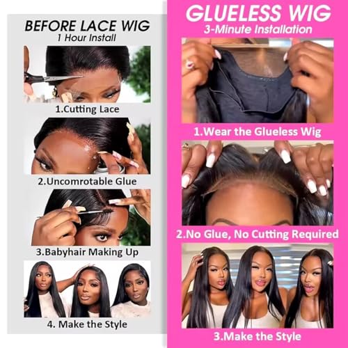 20 Inch Glueless Human Hair Lace Front Wigs with HD Transparent Closure - Pre Plucked & Pre Cut, 180 Density, Straight Style