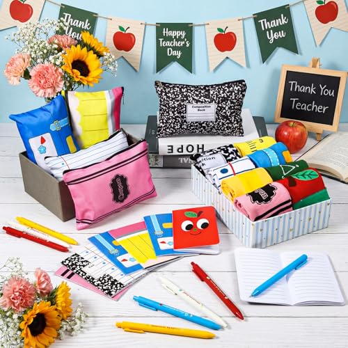 Teacher Appreciation Gifts Set - Teacher Variation with Makeup Bags, Notepads, Pens & Socks