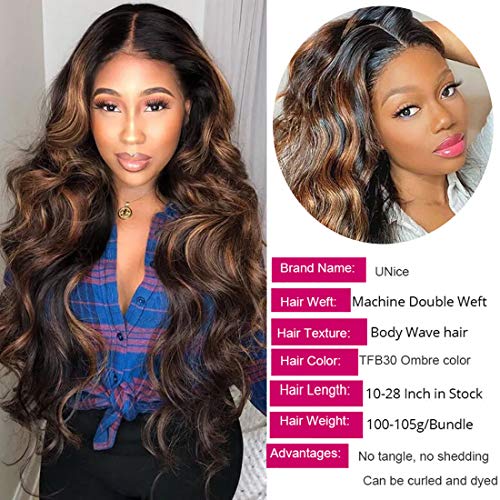 Ombre Brown Highlight Body Wave Human Hair Weave 8 Inch - Brazilian Remy Hair Extension
