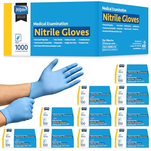 Inspire Nitrile Exam Gloves Large Light Blue Disposable Latex-Free Medical Gloves