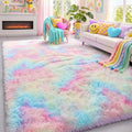 PAGISOFE 6x9 Rainbow Fluffy Area Rug for Bedroom Kids & Girls, Plush Shaggy Carpet