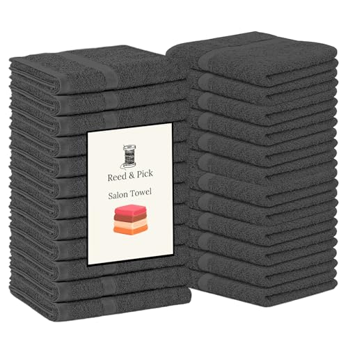 16x27 Pack of 24 Dark Grey Cotton Spa Towels - Highly Absorbent Hand & Gym Towels