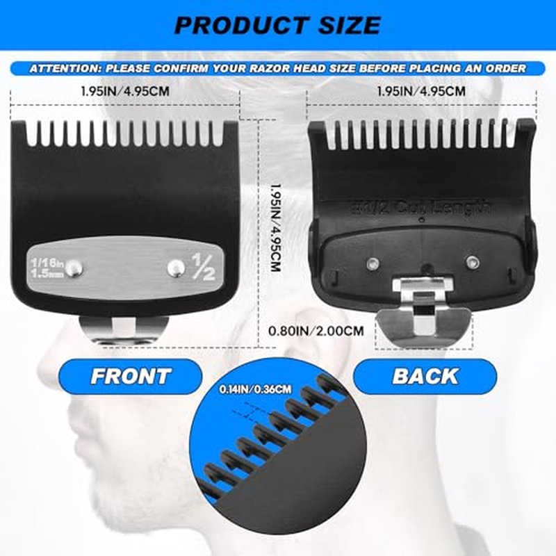 2 Pack Replacement for Wahl Clipper Guards Set Compatible with wahl 1/2 clipper guards,Metal Guide Comb Attachment 1/16" (1.5 mm), for Barbers and Stylists,Black