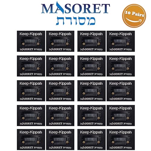 Masoret Jewish Kippah Hair Clip Set - 10 Durable Metal Fasteners with Matching Comb