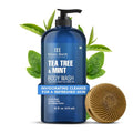 Botanic Hearth Tea Tree & Mint Body Wash with Silicone Body Brush - 16 fl oz, Refreshing Shower Set