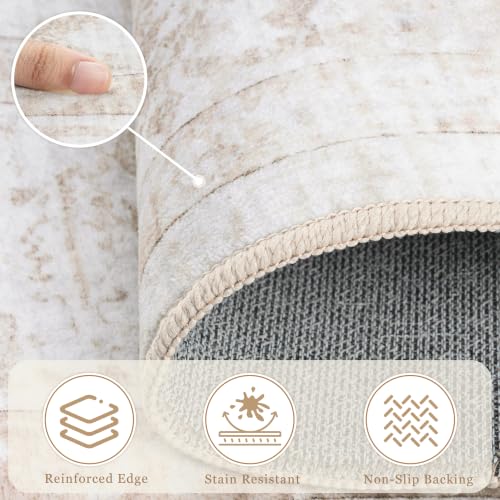 Xafir 8x10 Beige Washable Non-Slip Area Rug for Living Room