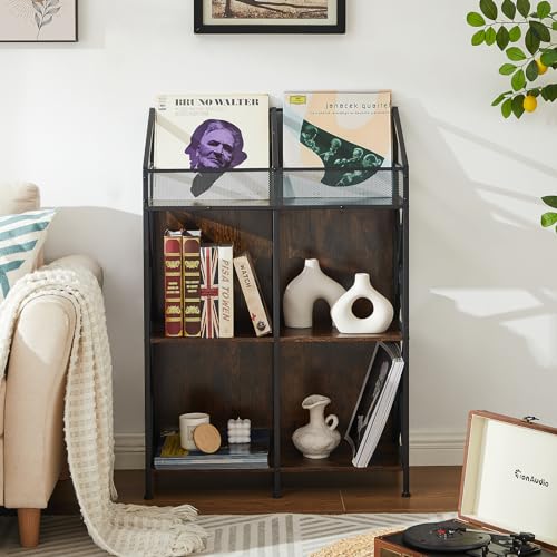 EYOCAL Vinyl Record Storage Rack - Wooden Display Shelf for Albums & Magazines