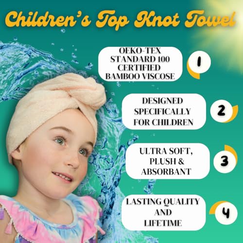 Kids Hair Towel Wrap Set - Small Bamboo Viscose Hair Drying Wrap with Seashell Pink & Seafoam Blue