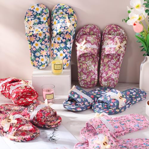 Women's Floral Cotton House Slippers - Breathffy, Size 6, Pink & White
