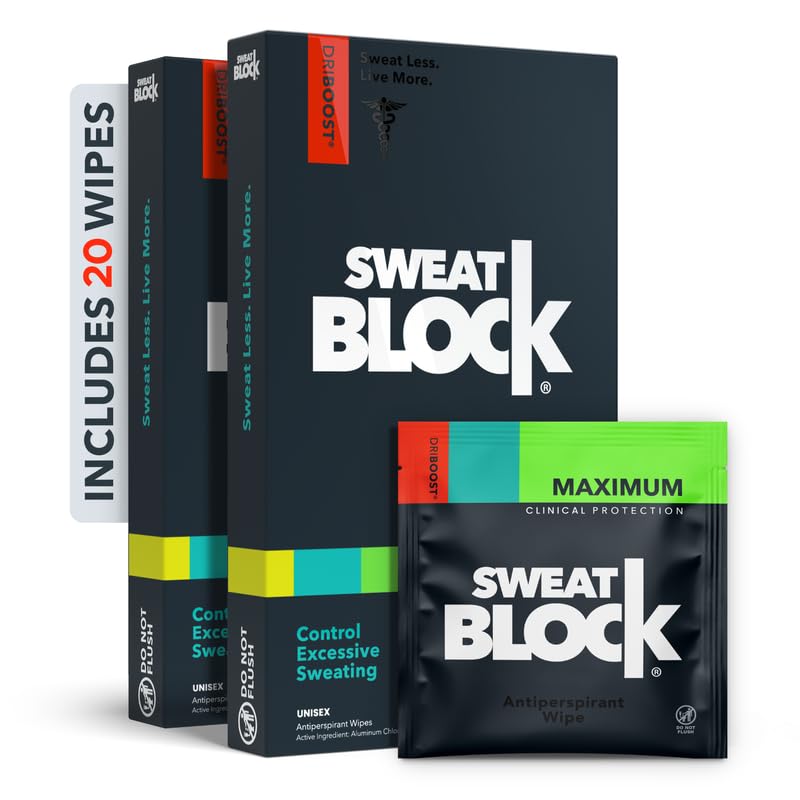 SweatBlock Antiperspirant Wipes 20 Count - Maximum Clinical Strength for Hyperhidrosis & Excessive Sweating - Original Variation