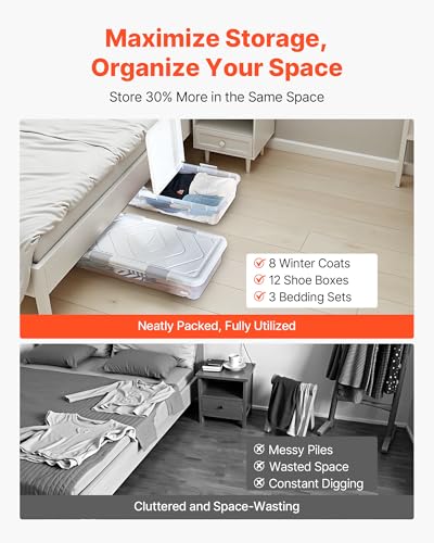 Under Bed Storage Containers with Wheels - 4 Pack, Dustproof Lid & Stackable Design