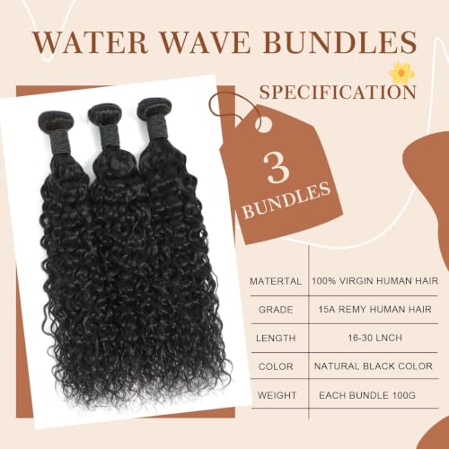 Water Wave Human Hair Bundles 14 Inch - Natural Soft Brazilian Virgin Remy
