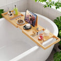 Wooden Bathtub Caddy Tray with Adjustable Slots for Wine Phone Candle Spa