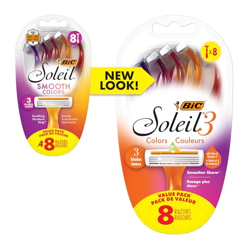 BIC Soleil 3 Colors Women's Disposable 3 Blade Razors, Colorful Handles and Moisture Strip, 10-Pack