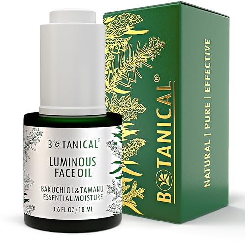 Botanical Luminous Face Oil | Skin Rejuvenating Tamanu & Bakuchiol w/Gua Sha Lift Scraper | Organic, Pure, Natural Skincare (0.6 fl oz | 18 ml)