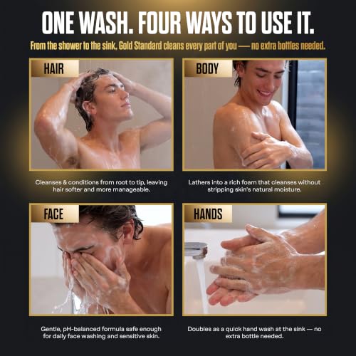 Billy Jealousy Gold Standard 4-in-1 All Over Wash - 33.8 Fl Oz - Hand, Body, Face & Hair Cleansing for Sensitive Skin