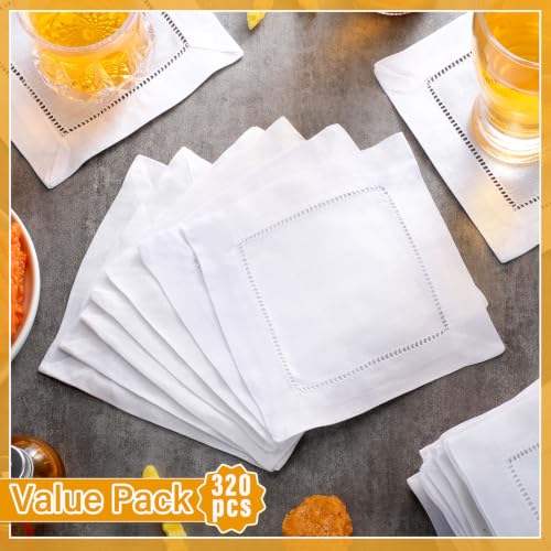 White Linen Cocktail Napkins 80 Pcs 6x6 Inch Hemstitch Bulk Set - Jerify