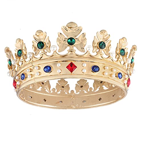 Small Size Baroque Royal Crown Men’s Hair Crown with Green Stone - Gold Finish
