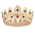 Small Size Baroque Royal Crown Men’s Hair Crown with Green Stone - Gold Finish