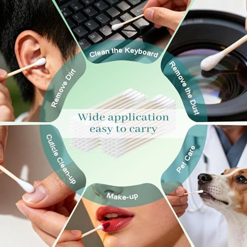 1200PCS Cotton Swabs Travel Size,Individually Wrapped Bulk Cotton Swabs Double Tipped Wood Stick,Cotton Buds for Ear Make Up Hotel Daily Cleaning Pet Care Arts Crafts(4Pcs Per Bag,300 Bags)