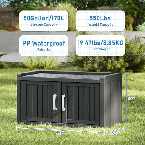 Outdoor Waterproof Shoe Storage Bench - Double Door, Midnight Black