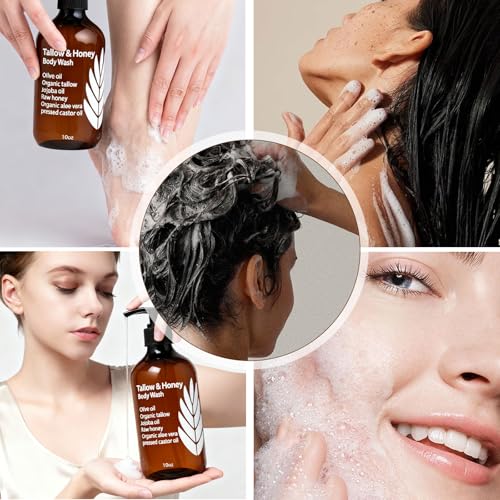 Tallow and Honey Body Wash, Grass-Finished Tallow & Honey Organic Body Wash -10oz, with Grass-Fed Tallow, Olive Oil, Aloe Vera, Shea Butter and Jojoba Oil, Clean & Hydrate Skin (1)