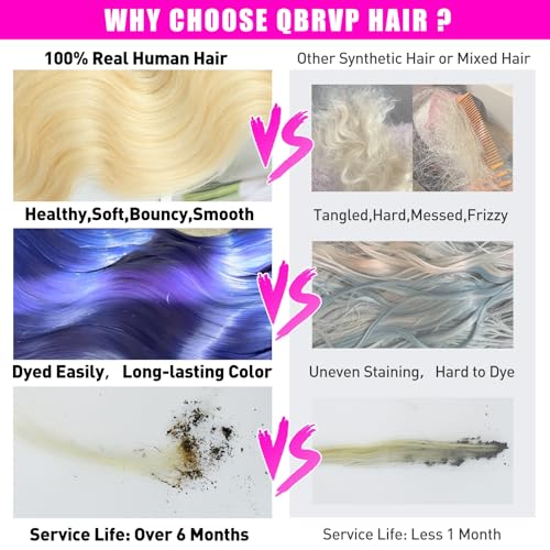 QBRVP 12-Inch Blonde Body Wave Human Hair Extensions - 613 Virgin Brazilian Bundles, Easy to Dye, Tangle-Free, 3X-Lifespan